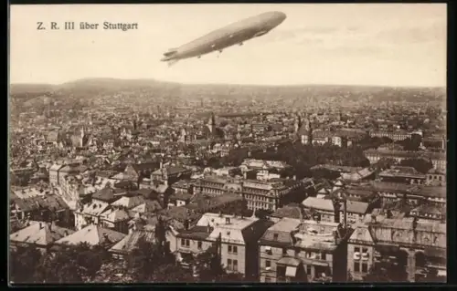 AK Stuttgart, Zeppelin ZR III über der Stadt
