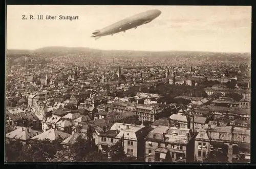AK Stuttgart, Zeppelin ZR III über der Stadt