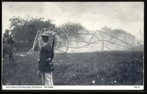 AK Echterdingen, Zeppelin-Luftschiff nach der Katastrophe 1908