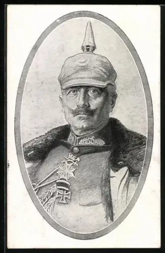 AK Kaiser Wilhelm II. mit einer Pickelhaube