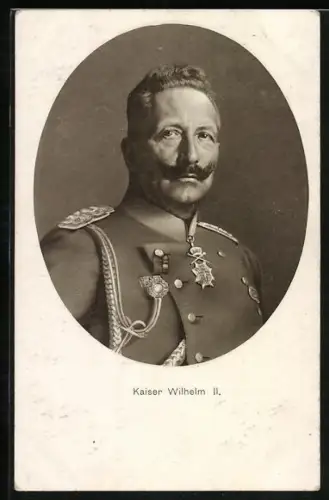 AK Kaiser Wilhelm II. in Uniform im ovalen Passepartout