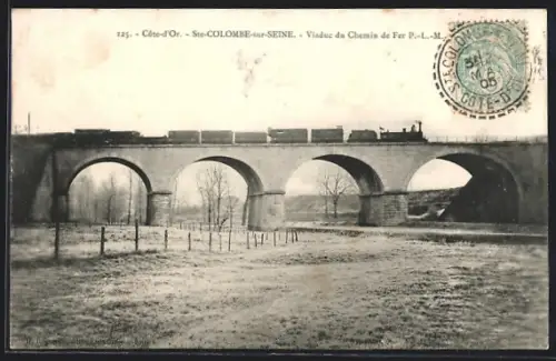 AK Ste-Colombe-sur-Seine, Viaduc du Chemin de Fer P.-L.-M.