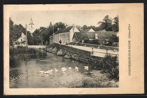 AK Chamesson-sur-Seine, Flusspartie