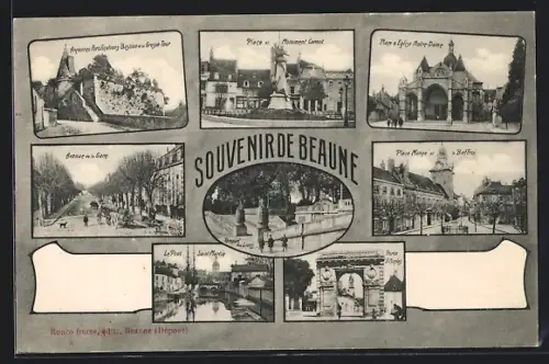 AK Beaune, Place et Monument Carnot, Avenue de la Gare, Le Pont Saint Martin