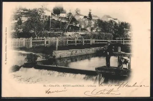 AK Recey-sur-Ource, L`Ource, Blick nach Wehr