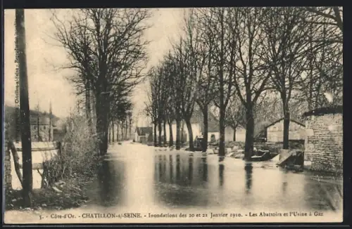 AK Chatillon-s-Seine, Inondations 1910, Les Abatoires et l`Usine à Gaz
