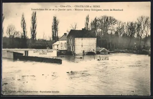 AK Chatillon-s-Seine, Inondations 1910, Maisons Genty-Soloignon, route de Montbard