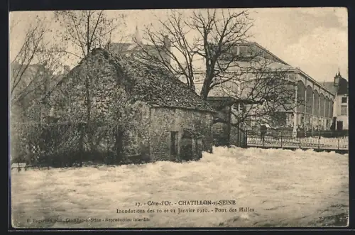AK Chatillon-sur-Seine, Inondations des 20 et 21 Janvier 1910 - Pont des Halles