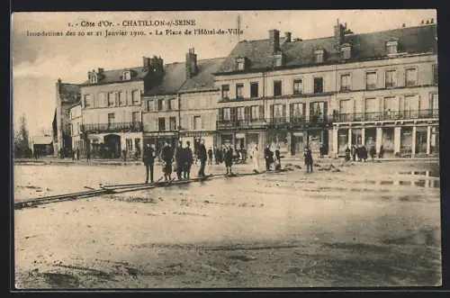 AK Chatillon-sur-Seine, Hochwasser / Inondations 1910, La Place de l`Hotel-de-Ville
