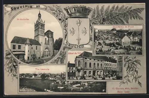AK Saulieu, St-Andoche, Hôtel de Ville, Le Champ de Foire, Wappen