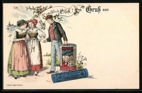 Lithographie Reklame für Kaffee-Essenz der Emil Seelig AG