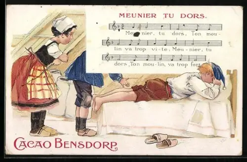 AK Schlafender Junge, Meunier tu dors, Reklame für Cacao Bensdorp