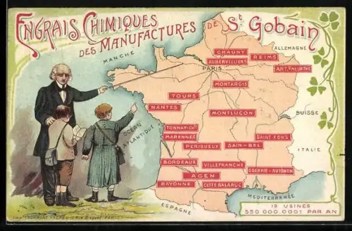 AK Engrais Chimiques des Manufactures de St. Gobain, Landkarte, Reklame Düngemittel