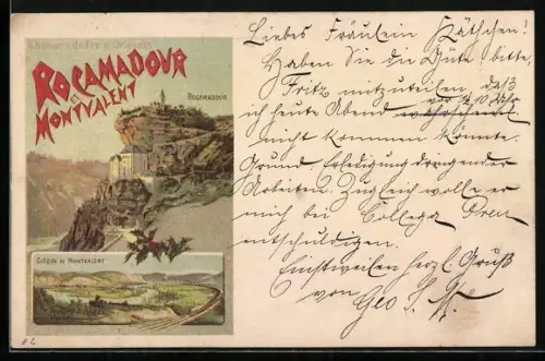 Lithographie Rogamadour, Chemins de fer d`Orléans, Panorama, Cirque de Montvalent, Tourismus