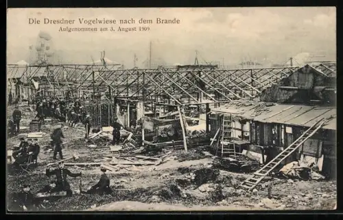 AK Dresden, Dresdner Vogelwiese nach dem Brande 1909