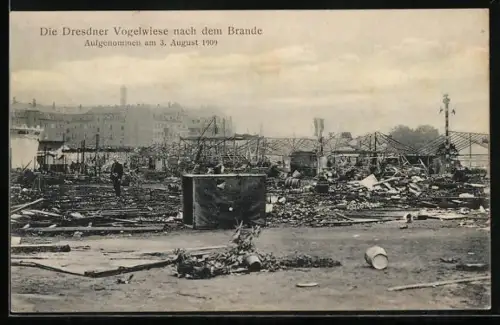 AK Dresden, Dresdner Vogelwiese nach dem Brande 1909