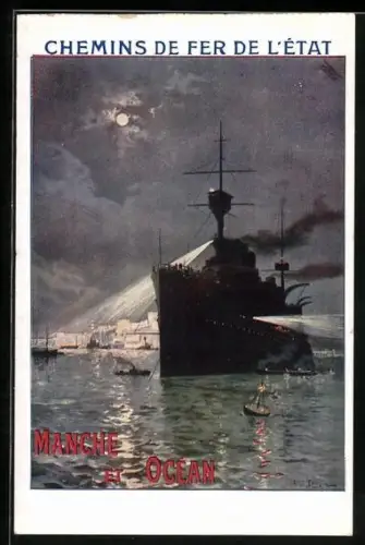 Künstler-AK Chemins de Fer de l`État, Manche et Ocean, Hafenpartie