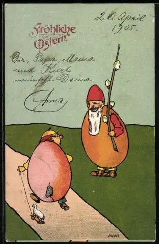 AK Zwei Ostereier unterhalten sich, Metamorphose, Ostergruss