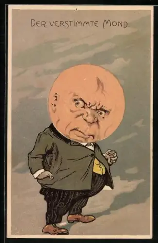 Lithographie Gruss vom Memminger Mau, Scherz, Mondgesicht