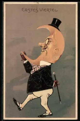 AK Gruss vom Memminger Mau, Herr mit Mondsichel als Kopf