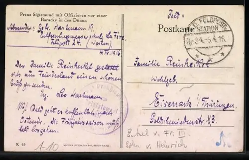 AK Prinz Sigismund mit Offizieren vor einer Baracke in den Dünen