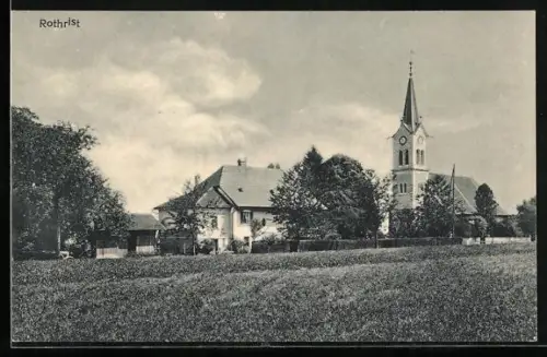 AK Rothrist, Blick von der Blumenwiese auf die Kirche