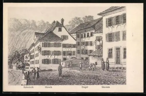 Künstler-AK Ennetbaden, Gasthäuser zum Rebstock, Hirsch, Engel und Sternen