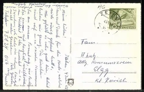 AK Zeihen /Aarg., Teilansicht mit Turmuhr