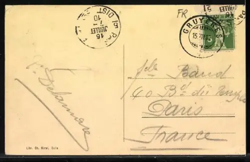 AK Gruyères, La Rue, Strassenpartie im Ortskern