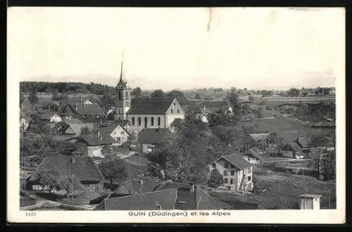 AK Guin /Düdingen, Panorama et les Alpes