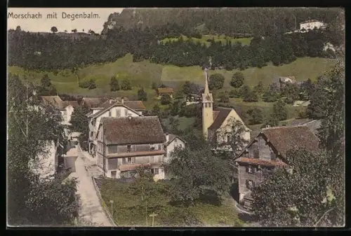 AK Morschach, Strassenpartie mit Kirche und Degenbalm