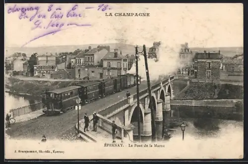 AK Epernay, La Pont de la Marne, Strassenbahn