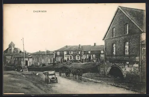 AK Cheminon, Strassenpartie mit Turmgebäude