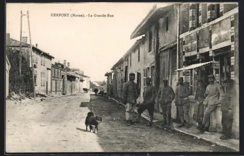 AK Herpont /Marne, La Grande-Rue, Soldat