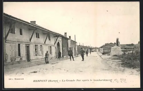 AK Herpont /Marne, La Grande Rue apres le bombardement