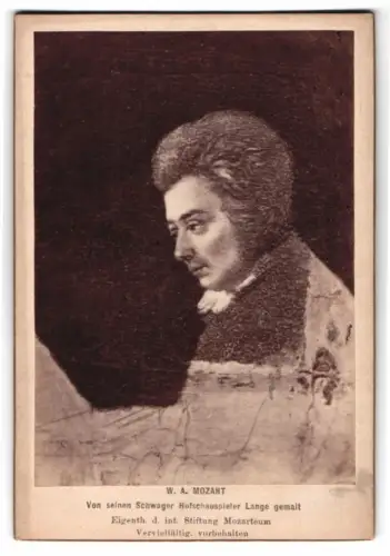 Fotografie int. Stiftung Mozarteum, W. A. Mozart nach einem Gemälde von Hofschauspieler Lange