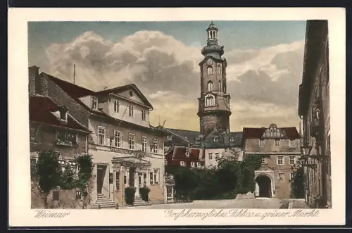 AK Weimar / Thür., Schloss und grüner Markt, mit Konditorei