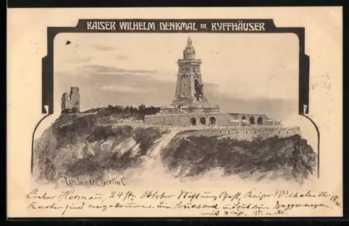 Lithographie Kyffhäuser, Kaiser Wilhelm Denkmal