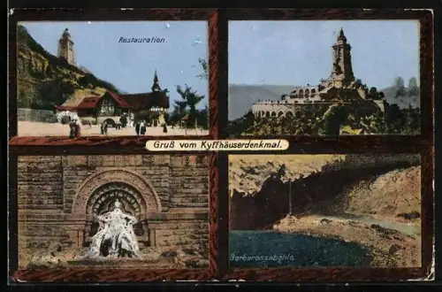 AK Kyffhäuser, Kyffhäuserdenkmal, Restaurant, Barbarossabildnis und -höhle