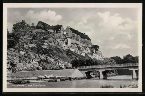 AK Wendelstein / Rossleben, Historische Ausflugsgaststätte, Bes. K. Meltz, Felsenansicht, Brücke