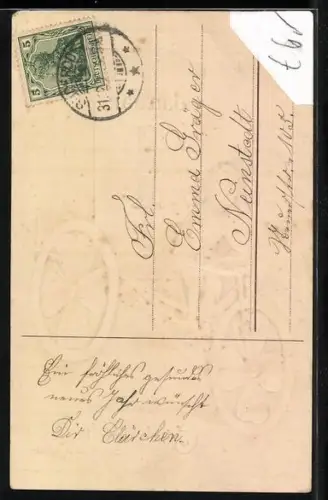 Künstler-AK Neujahrsengel fährt auf einem Fahrra mit Kalenderblatt, Neujahr