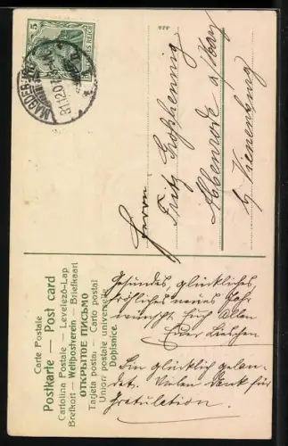 Künstler-AK Zwei Hufeisen mit Klee, Fröhliches Neujahr