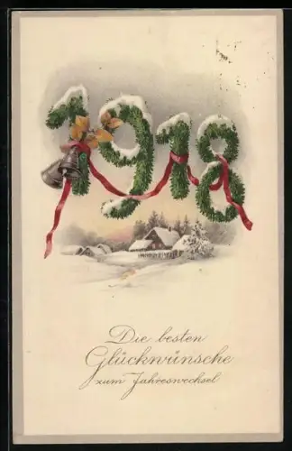 Künstler-AK Glückwünsche zum Jahreswechsel, Jahreszahl 1918 aus Tannengrün