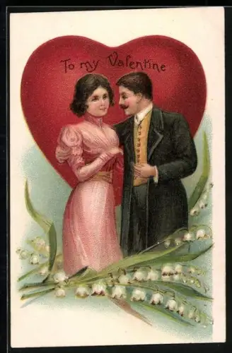 Künstler-AK Paar steht vor einem grossen Herzen, To my Valentine