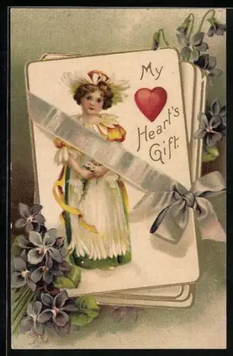 Künstler-AK Mädchen auf einer Karte, My Heart`s Gift