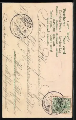 Lithographie Engel mit riesigem Kleeblatt, Namenstag