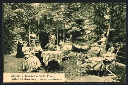 AK Möhlin, Riburg, Gasthaus zum Schiff, Frauen im Tannwäldchen