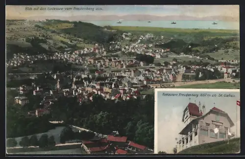 AK St. Gallen, Restaurant Freudenberg, Blick auf den Bodensee