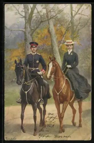 AK Kronprinz Wilhelm von Preussen & seine Gemahlin beim Ausritt