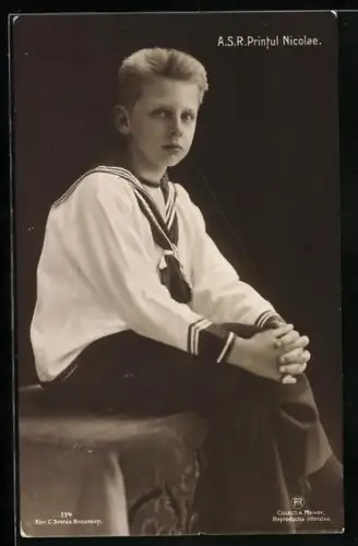 AK Prinz Nikolaus von Rumänien, Portrait im Matrosendress